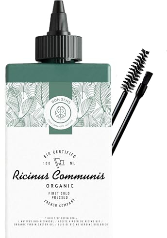 100ml Olio di Ricino Biologico + Set di Pennello e Spazzola + Tappo Dosatore - 100% Puro, Naturale, Pressato a Freddo - Olio di Ricino per Capelli, Ciglia, Sopracciglia, Barba - Castor Oil