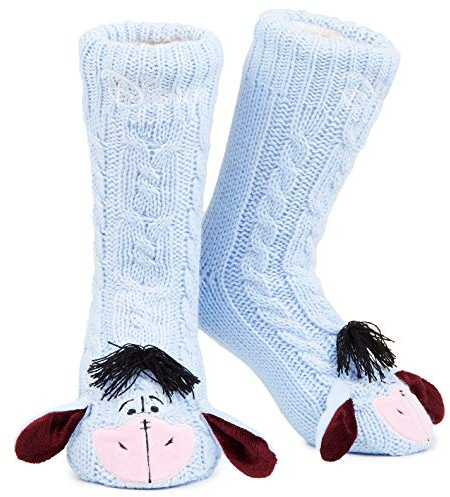 Disney Calcetines de Estar por Casa Mujer Talla 35-41, Calcetines Zapatillas Mujer, Calcetines Antideslizante Stitch Mickey Minnie (Azul Eeyore)