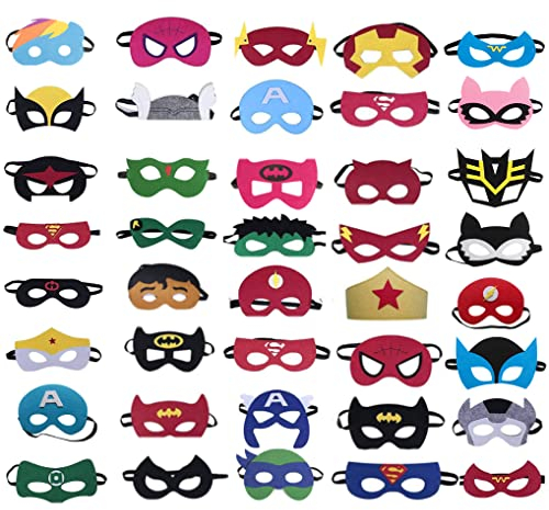 Yidaxing Masques de Super-Héros, 40 Pièces Super-Héros Masque de Feutre Masques de Super-héros Cosplay Demi-Masques de Faveurs de Fête pour Enfants ou Garçons de 3+