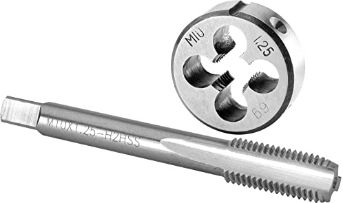 Burkit M10 x 1,25 Gewindeschneider-Set für rechte Hand | M10 x 1,25 Maschinengewindebohrer und runde Schneideisen zum Schneiden oder Reparieren von Gewinden auf Metall.