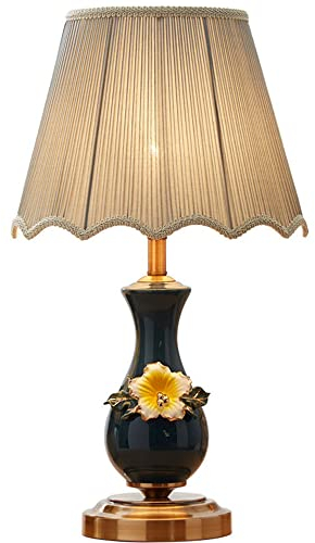 Chao Zan Tischlampe, Lampenschirm aus Stoff, Keramik Tischlampen, E27-Fassung, Wohn- & Schlafzimmer Nachttischlampe,Vase Tischleuchte, H x D: 50 x 30 cm, ohne Leuchtmittel