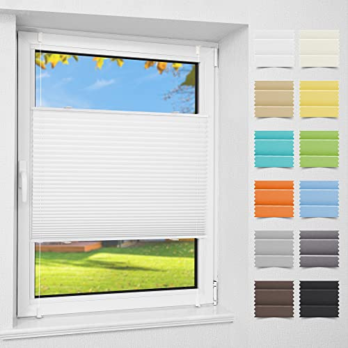 Atlaz Plissee Klemmfix ohne Bohren, 80x120cm(BxH), Weiß, Plisseerollo Fensterrollo mit Klemmträger, Faltrollo Jalousie für Fenster und Tür, Blickdicht, Sichtschutz und Sonnenschutz