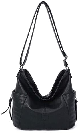 OBC Damen Tasche Shopper Schultertasche Umhängetasche Crossbody Henkeltasche Crossover Beuteltasche Handtasche Hobo Bag Reise Kunst-Leder Schwarz