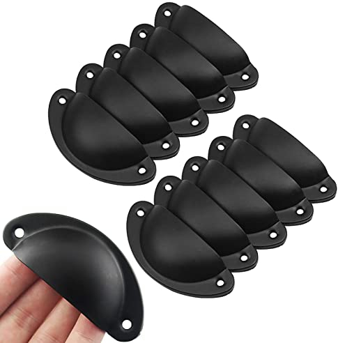HREDZEO Vintage Muschelgriffe,12 Pcs Vintage Muschelgriffe Schubladengriffe Möbelgriffe Schubladen Antike Schrankgriffe für Kabinett Schubladen Schrank Apothekerschrank Schwarz