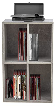 VDD Mueble de vinilo LP Record – Almacenamiento de discos LP – Mueble giratorio disco – Aspecto hormigón gris