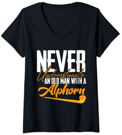 Damen Alphorn Old Man Musikinstrument Schweiz Alpen Souvenir T-Shirt mit V-Ausschnitt