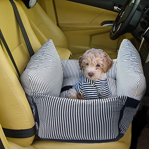 Johnear Autositz Hundebett Haustier Reisebett Sitzerhöhung mit mit Sicherheitsleine, abnehmbar und waschbar, Hundekissen Katzenbett Tragetücher, Braun gestreift für kleine Hunde Katze Tragetuch
