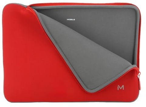 MOBILIS Housse en Néoprène pour Ordinateur Portable 12,5-14'', Pochette Protection PC/Notebook/Ultrabook jusqu'à 14'', Etui Compatible avec MacBook Air/Pro 13.3'', Rouge/Gris