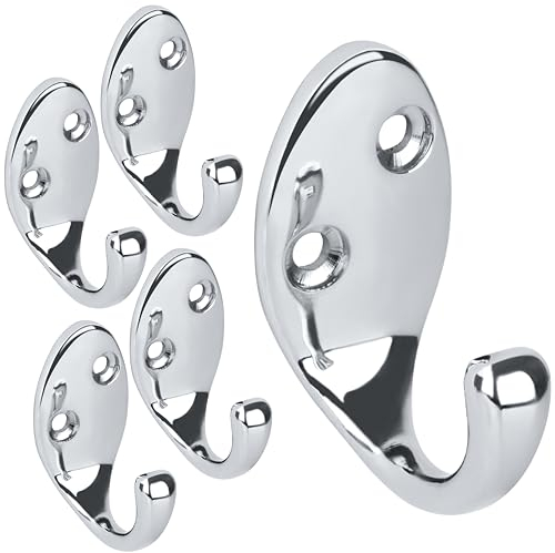 RICOO 5 x Garderobenhaken Silber Kleiderhaken Wand MH014-S5 Haken zum Einhängen Metallhaken Wandgarderobe Bademantel- & handtuchhaken zum Bohren Badhaken Badezimmerhaken Jakenhaken