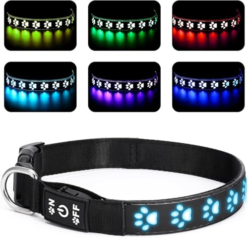 Brifit LED Halsband Hund Leuchtend mit 14 Beleuchtungsmodi, Leuchthalsband Hunde USB Aufladbar, Einstellbar Sicherheit Hundehalsband für Mittlere Große Hund für Sicherheit Nachts - M