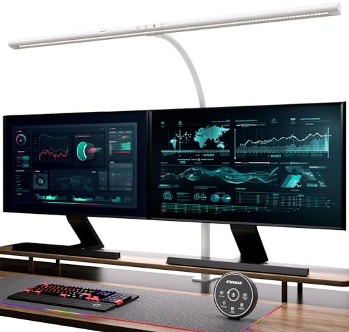EYOCEAN Lámpara de escritorio LED con mando a distancia y control de gestos, 24W 80CM Lámpara de monitor de luz diurna regulable con 5 temperaturas de color y niveles de brillo