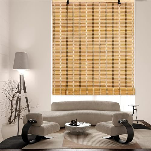 FENGSHOUU Bambusrollo Retro Bambus Rollo,Holzjalousie,Bambus Raffrollo,Blickdicht Verdunkelungsrollo,Sonnenschutz Sichtschutz Rollo,für Fenster und Türen,Anpassbar,Breite×Höhe (110cm x 120cm)