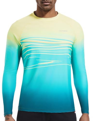 VAYAGER Camisetas de baño para Hombre UPF 50+ Rash Guard Camiseta de Manga Larga de Secado rápido Loose Fit Camisetas de protección UV para Pesca en el Agua