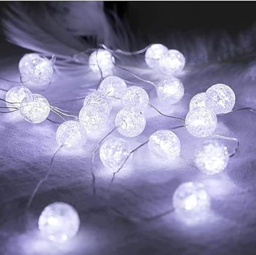 xiao Lámpara de cadena esférica, lámpara de bola de cristal LED agrietada, lámpara de cadena de cuentas agrietada, lámpara de cadena interior de plata, dormitorio USB (Blanco, 3M 30LED)