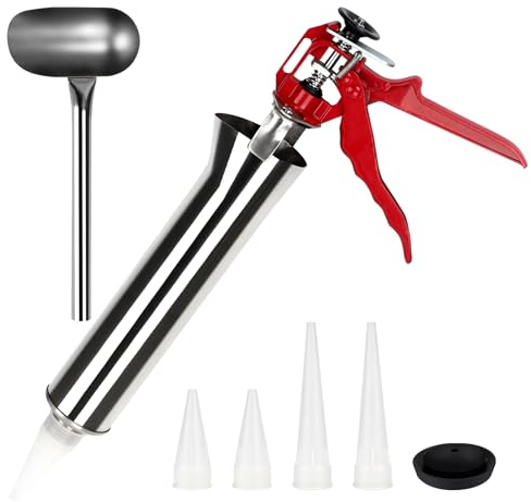 EXLECO Pistola per Malta in Acciaio Inox Professionale Pistola per Stucco Ugelli Cemento Pressa per Pistola Pompa Stuccatura per Calafataggio Siringa per Malta Pompa per Malta con Accessori