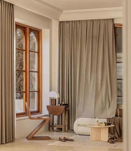 Gualiy Vorhang Gardine 2er Set, Vorhänge Schlafzimmer Blickdicht mit Haken 132x244CM Einfarbig Gardine Vorhang Braun Vorhang für Balkon