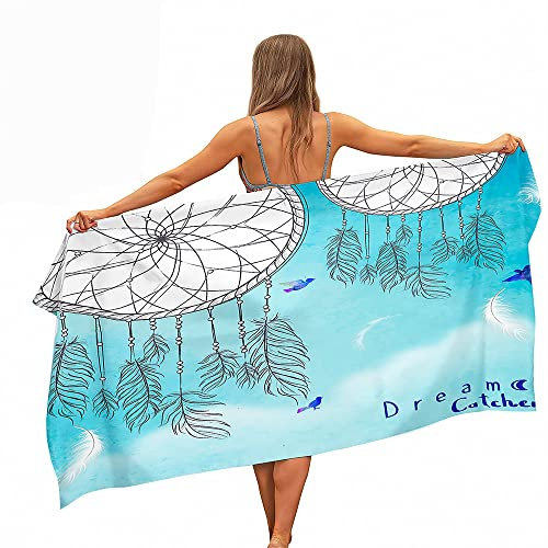 Treer 3D Traumfänger Strandtuch, Mikrofaser Handtuch, Sanddicht Sporthandtuch, Badetuch Groß, Schnelltrocknendes Handtuch für Sport,Camping (Türkis,150x180 cm)