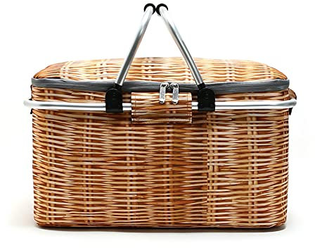 HAVVMK Picknickkorb, großer isolierter Picknickkorb, Kühltasche für Outdoor-Ausrüstung, 25 l Picknickkorb, Stabiler Aluminiumrahmen, zusammenklappbarer Picknickkorb für Reisen, Einkaufen,
