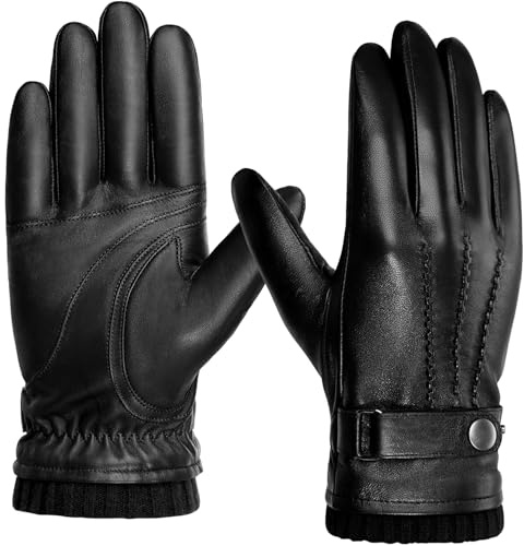 BISON DENIM Herren Winter Lederhandschuhe Warme Kaschmirhandschuhe | Touchscreen-Funktion, Autofahrerhandschuhe, wärmespeichernd, Stretch-Passform