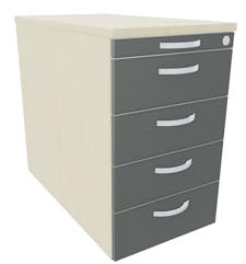Geramöbel Standcontainer mit 4 Metall-Schubfächern und Utensilienschubfach, Metall-Rollschubführung, Zentralverriegelung, 438x800x720, Onyx/Ahorn/Ahorn