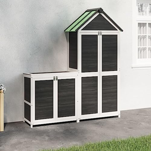 XGWKCNV Lawn & Garden 2 Piece Garden Tool Shed Set Grey Solid Wood Pine Outdoor Living
