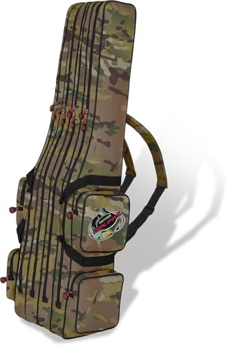 normani Rutentasche Angelrutentasche Rutenfutteral Aufbewahrungstasche 125 cm / 150 cm / 160 cm / 170 cm / 190 cm - Wasserabweisende Angeltasche Angelrucksack Tactical Camo 4 Innenfächer 190 cm