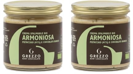 ARMONIOSA Pack da 2-2 confezioni di Crema spalmabile biologica al pistacchio (41%) e cioccolato bianco crudista, artigianale di Grezzo Raw Chocolate (160g x 2)