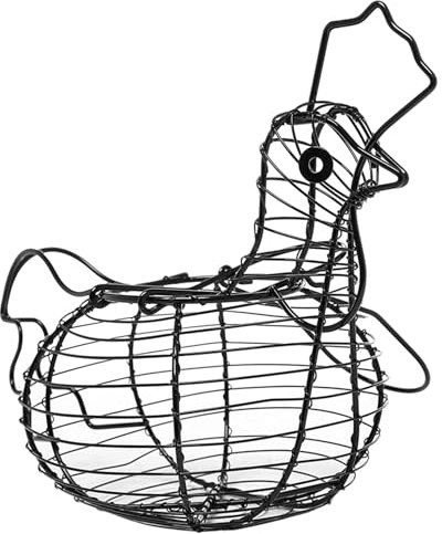 Jeorywoet Chicken Egg Basket with Handle, Iron Wire Chicken Egg Holder for Eggs Fruit Snacks, Funny Egg Storage for Countertop Kitchen Farmhouse Easter Decor Black Chicken Egg Holder