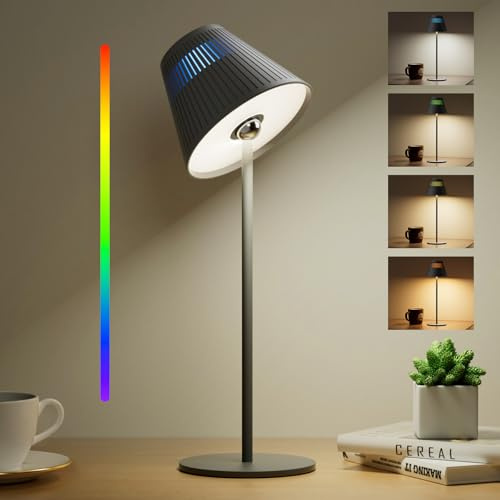 Honeywell LED Dimmbare Akku Tischlampe buntes RGB Licht HWT-M1 Sunturalux 5200mAh Kabellose Tischleuchte Wiederaufladbar (Schwarz-5500K, 1 Stück)