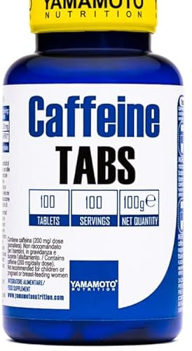 Yàmamoto CaffeineTABS 100 compresse- integratore di caffeina con Vitamina B1, Senza Lattosio, Senza Glutine