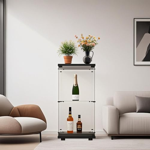 FOERPLGlasvitrine 2 Lagen Standvitrine, Glas Sammlervitrine Aufbewahrungsschrank mit Beleuchtung und Schloss für Wohnzimmer, Büro, Sammlung, Figuren (40x36x86 cm, schwarz)