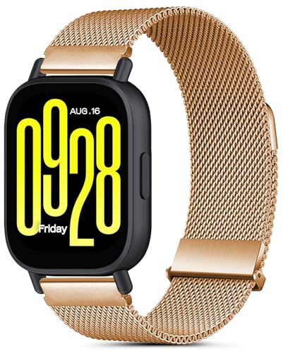 CHANRASI Metallarmband 22 mm kompatibel med Xiaomi Redmi Watch 5 aktiv/5 Lite damarmband, dubbla magnetiska armband för Redmi Watch 5 aktiv/5 Lite roséguld