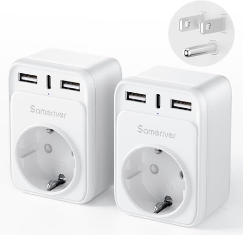 Reiseadapter USA Adapter Amerika Deutschland Stecker 2USB 1USB C (3A),4-in-1 Steckdosenadapter Reisestecker Stromadapter für Kanada Thailand Mexiko Wand Ladegerät Ladestation, Steckdose(2PCS)