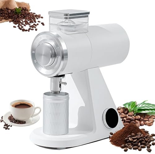 Electric Burr Coffee Grinder, Speed/Timing 45 Levels of Coarse and Fine Grinding, 74MM Flat Titanium Burr, Conical Coffee Grinder for Espresso, Drip, Pour Over, Cold Brew, French Press white
