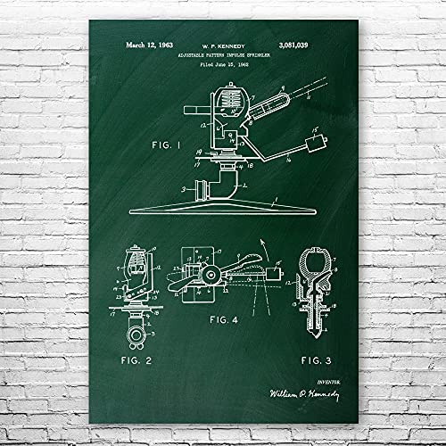 Impulse Sprinkler Poster Print, Sprinkler Blueprint, Lawn Care Art, Landscaper Gifts, Hardware Store Art, Garage Decor Green Chalkboard (11 inch x 17 inch)