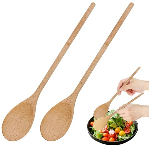 Cucchiaio per mescolare legno, 30 CM mestoli cucina legno Handmade cucchiaio legno cucina mestolo legno Large mestolo cucina-2 Piece (2)