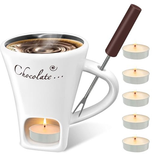 Dongcill Juego de tazas de fondue de chocolate, 200 ml, juego de fondue de chocolate, con tenedor y vela de té