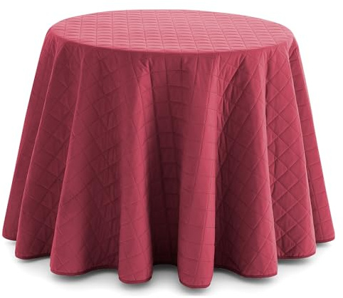 HIPERMANTA Mesa Camilla Invierno Redonda. 90 cm. Ropa Falda Camilla Suave. Faldillas Mesa Camilla Calida. Acolchada Cuadros. Color Rojo