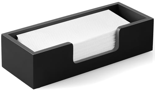 Paper Towel Dispenser Countertop, Wooden Folded Paper Hand Towel Holder for Guest Bathroom, Commercial Tabletop Tissue Dispenser Tray for Multifold C-Fold, Z-Fold, Trifold, Black