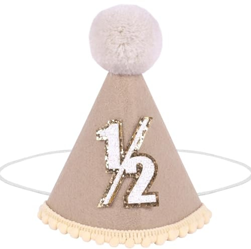Yoolhamy Chapeau d'anniversaire 1/2 pour bébé garçon et fille, fait à la main, idéal pour les fêtes de 6 mois, les cake smash, et les accessoires photo à mi-chemin