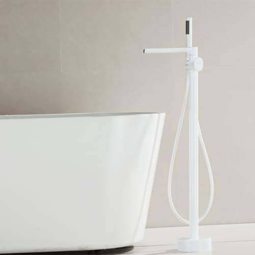 Wasserfall Freistehende Badewanne Armatur 360° Rotation Dual Modus Einhebelmischer Dusche mit Handbrause,Weiß