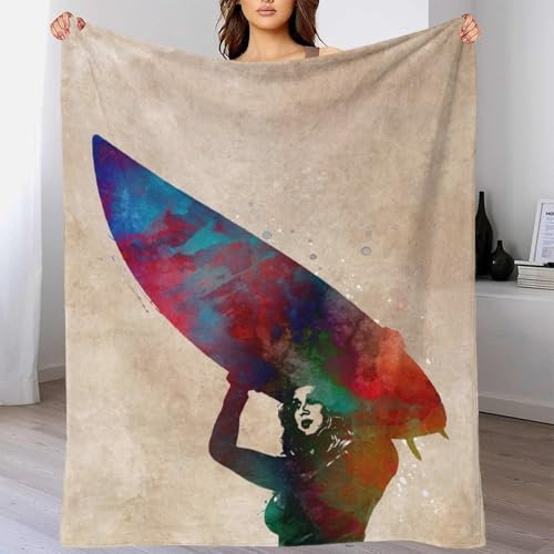 TBDUEPS Surfer Women Sport 3D Printing Throw Blanket Sofa A Plush Blanket Suitable for All Seasons for Children 40x50inch(100x130cm)