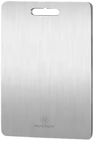 MoniCharm Premium Stainless Steel Cutting Board – 304 Food-Grade Metal Chopping Board with Storage Bag, Odor-Free & Dishwasher Safe, Double-Sided Non-Porous Cutting Board for Kitchen, 39×28cm