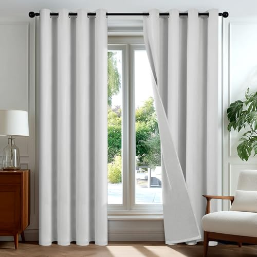 Deconovo Lot de 2 Rideaux 100% Occultants, Rideaux Opacifiants pour Salon,Blanc Gris 140L X 180H cm (2 Panneaux)