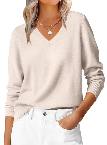 Womens V Neck Jumper Long Sleeve Knitted Pullover Classic Casual Knitwear