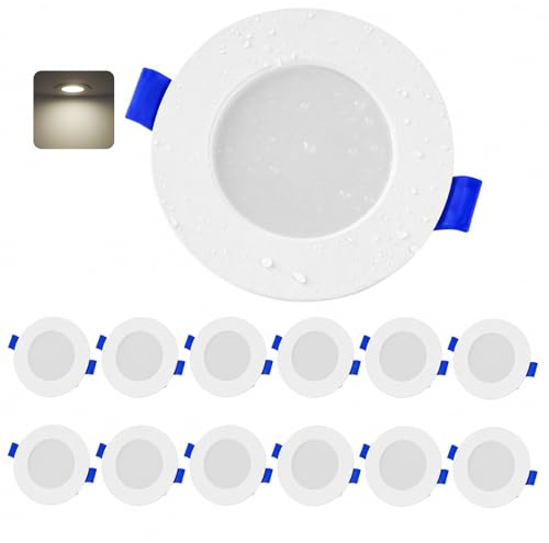 Leselux Lot de 12 Spot LED Encastrable, 4W 370LM Spots de Plafond Extra Plat Blanc Neutre 4000K, Trou Φ65-85mm, AC220-240V, IP44 Spot Salle de Bain LED pour Salon Cuisine, Non Dimmable