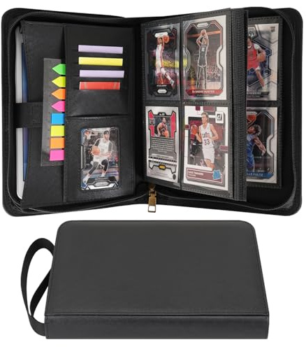 Wonderpool Card Binder A5 Album Zippered 4-Pocket Trading for 240 Cards - Leather PU Card Holder Collection Storage Folder, Side-Loading for Photo Pokemon, MTG, TCG, Yugioh, Sports Cards (Black)
