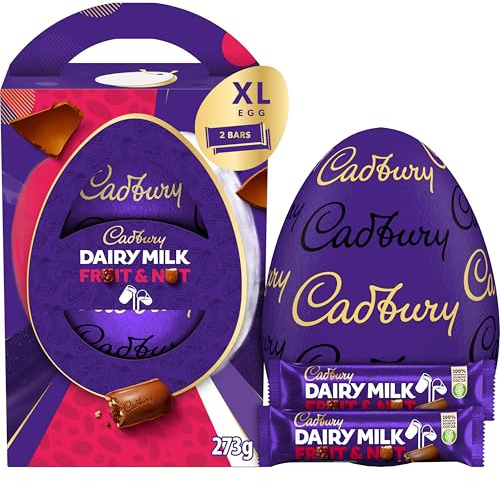 Cadbury Dairy Milk Fruit & Nut Chocolate Easter Egg, Includes 1 Extra Large Chocolate Shell and Cadbury Dairy Milk Fruit & Nut 2 Bars, Gift for Easter, 273 g (Pack of 1)