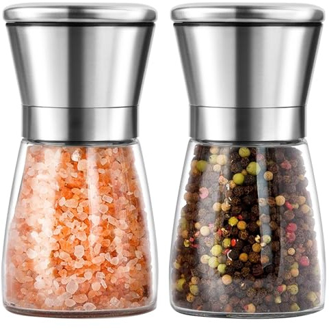 CUESVAP Salt and Pepper Grinder Set, Manual Black Pepper Mill, 2 Pack | Adjustable Coarseness, Refillable, Salt Shaker for Kitchen & Cooking, No Salt/Pepper Included