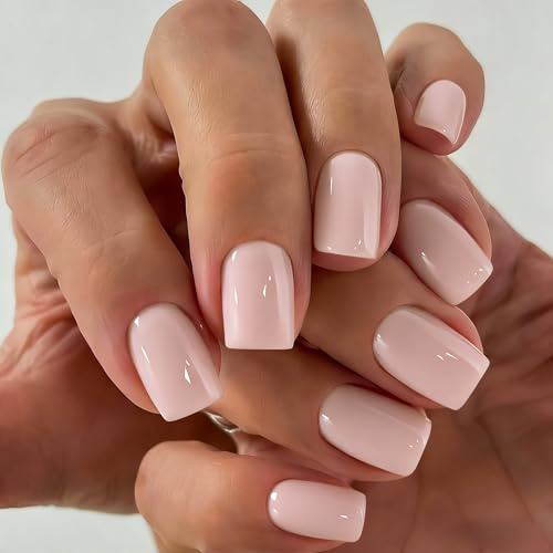 SXVME Press On Nails Short - Pastel Dusty Pink False Nails Square, 30 Pcs 15 Sizes Thick Natural Short Fake Nails Press ons, Reusable Opaque Glossy Gel Artificial Nail Set for Wedding Wear